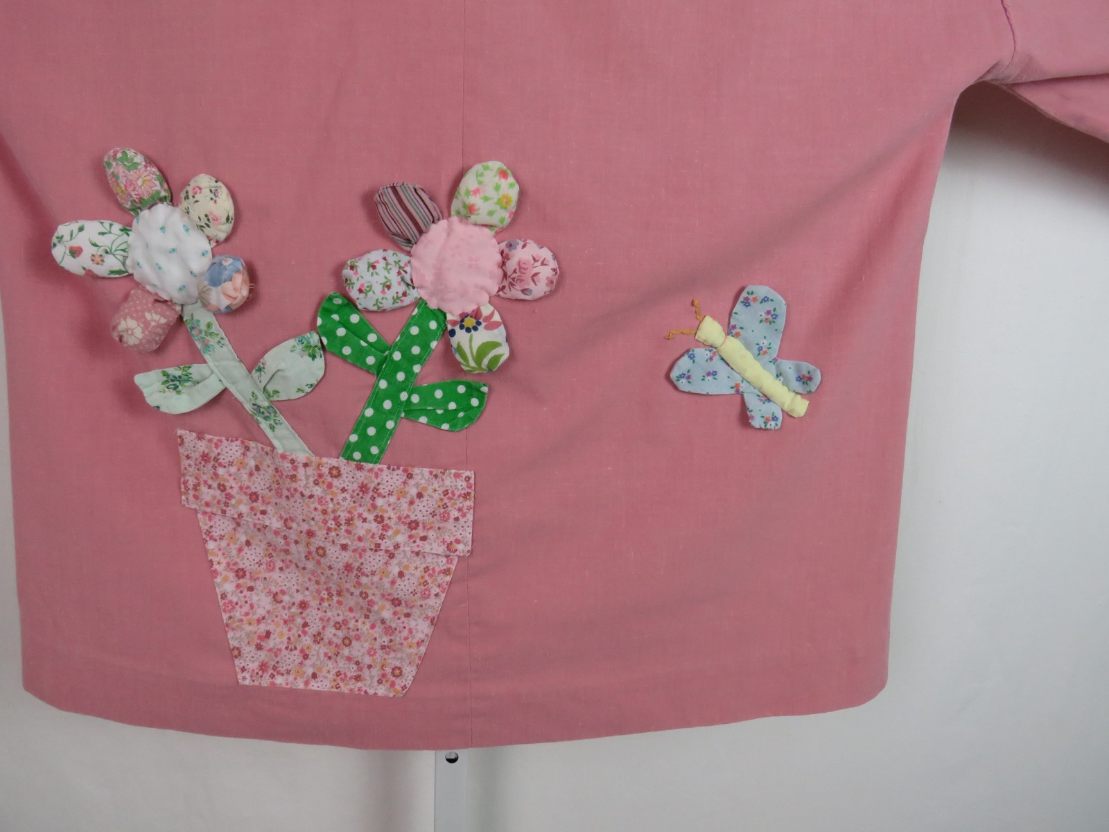 VTG 1960s MOD HIPPY NOVELTY SMOCK TOP 3 DIMENSIONAL MAUVE FLOWERS BIRD BUTTERFLY