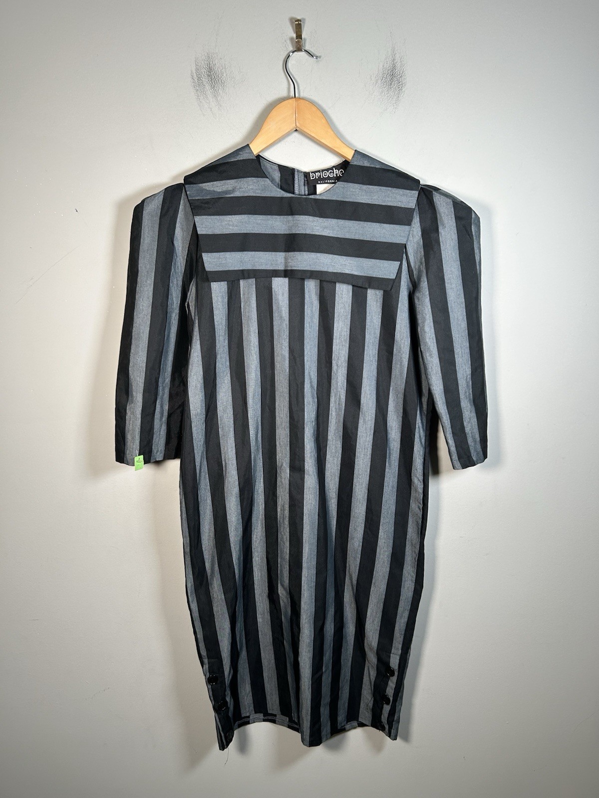 VTG 80s Brioche California Sailor Gray Black Striped Avant Garde Dress Sz S/M