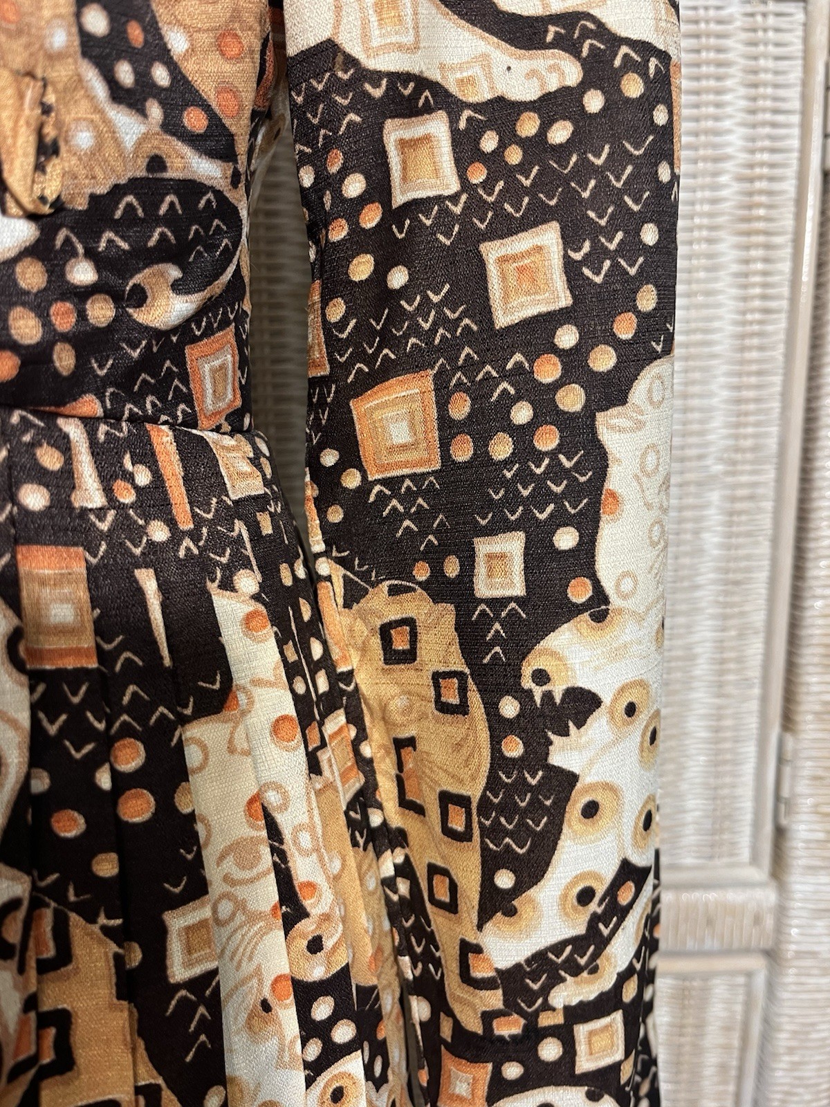 Vtg 1970’s Jaguars Psychedelic Print Dress S Mandarin Collar Pleated Skirt Union