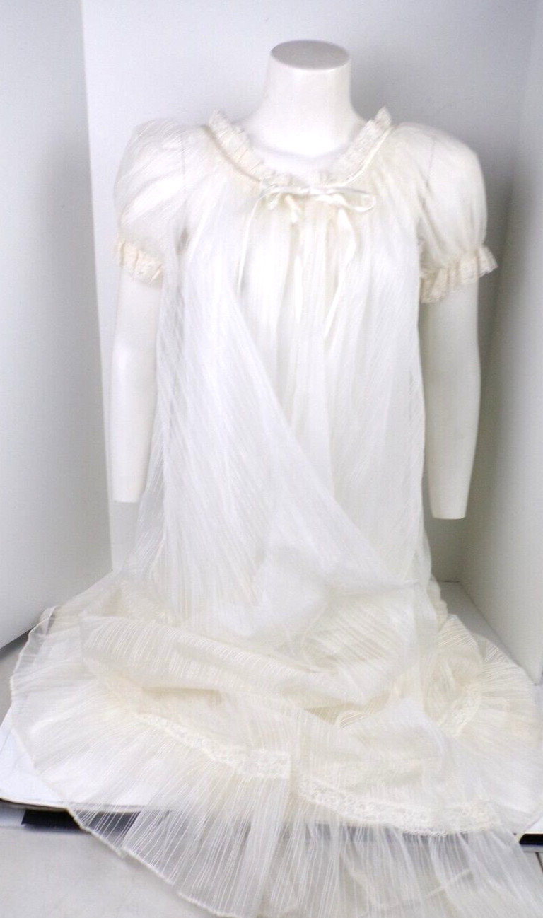 Vtg Tosca Lingerie Womens Bridal Gown Peignoir Set Cream Lace Sheer Long Small