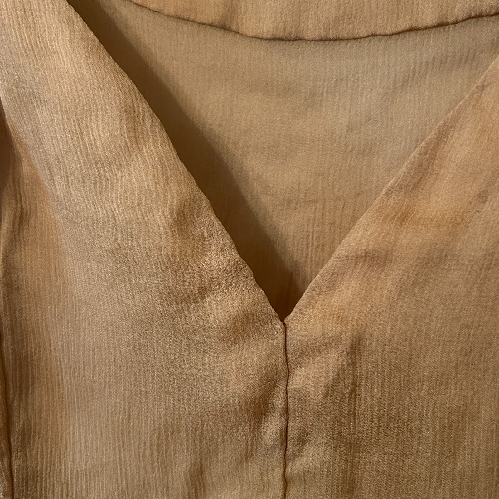 Vtg Pauline Trigere Womens L Sheer Beige Crepe Silk Slip Dress Lingerie