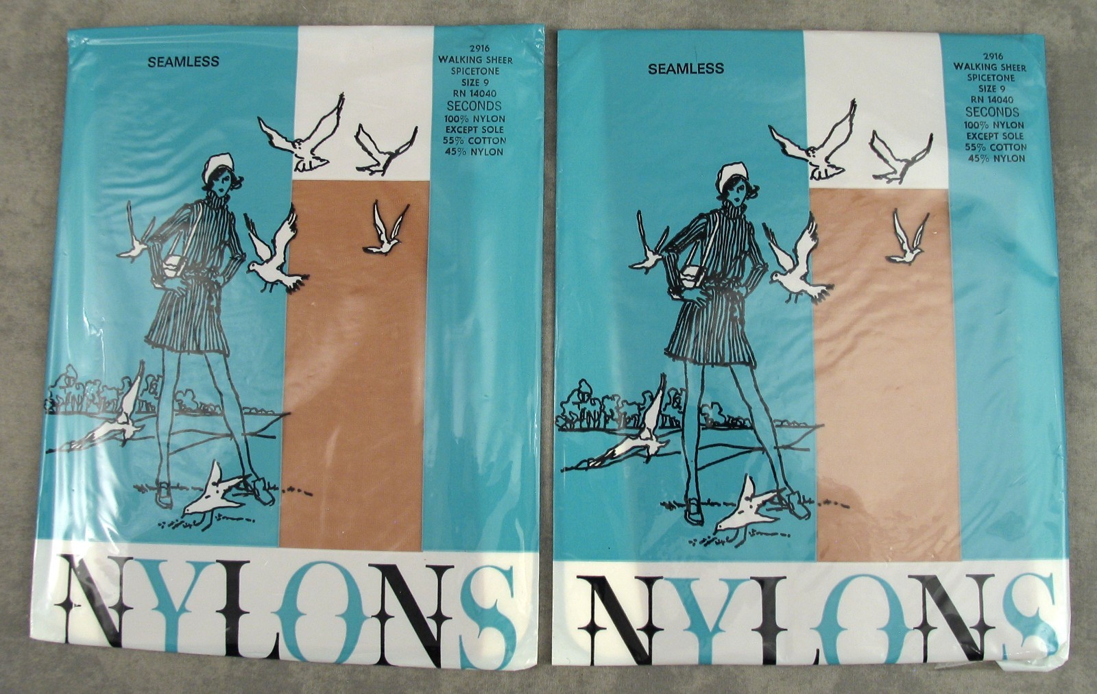 2 PAIRS 1960/70s BURLINGTON Seamless NYLONS Walking Sheer SPICETONE 9 NOS