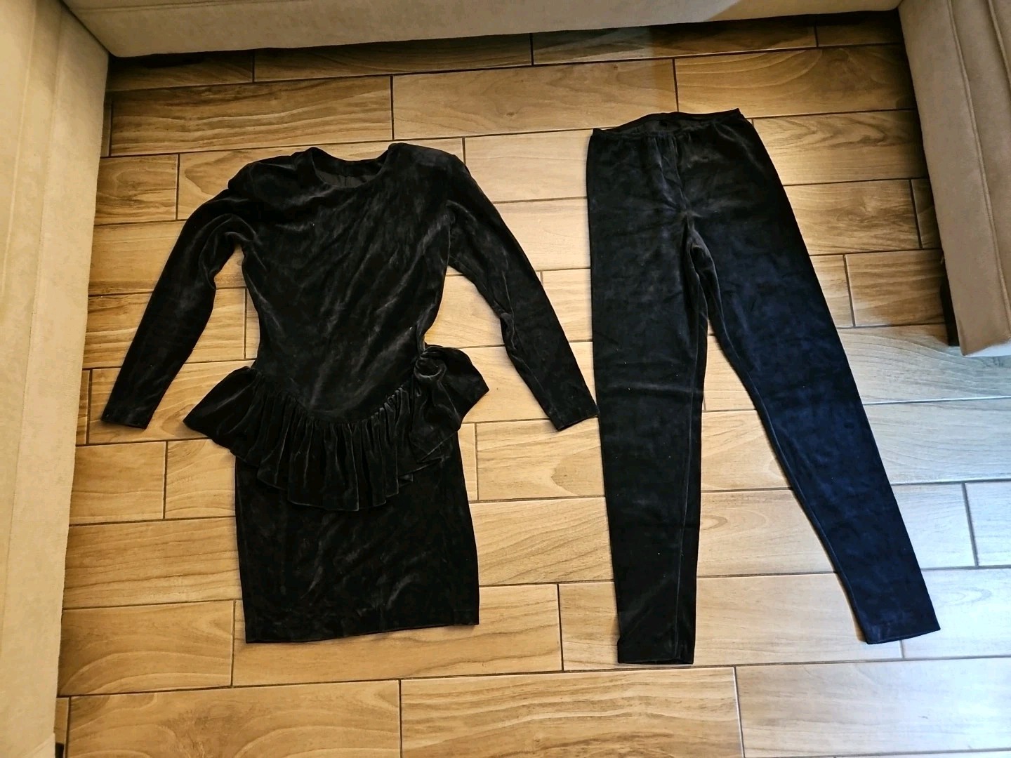 Betsey Johnson 1980’s 90’s Punk Label Velvet? Black Cotton Dress W pant Medium
