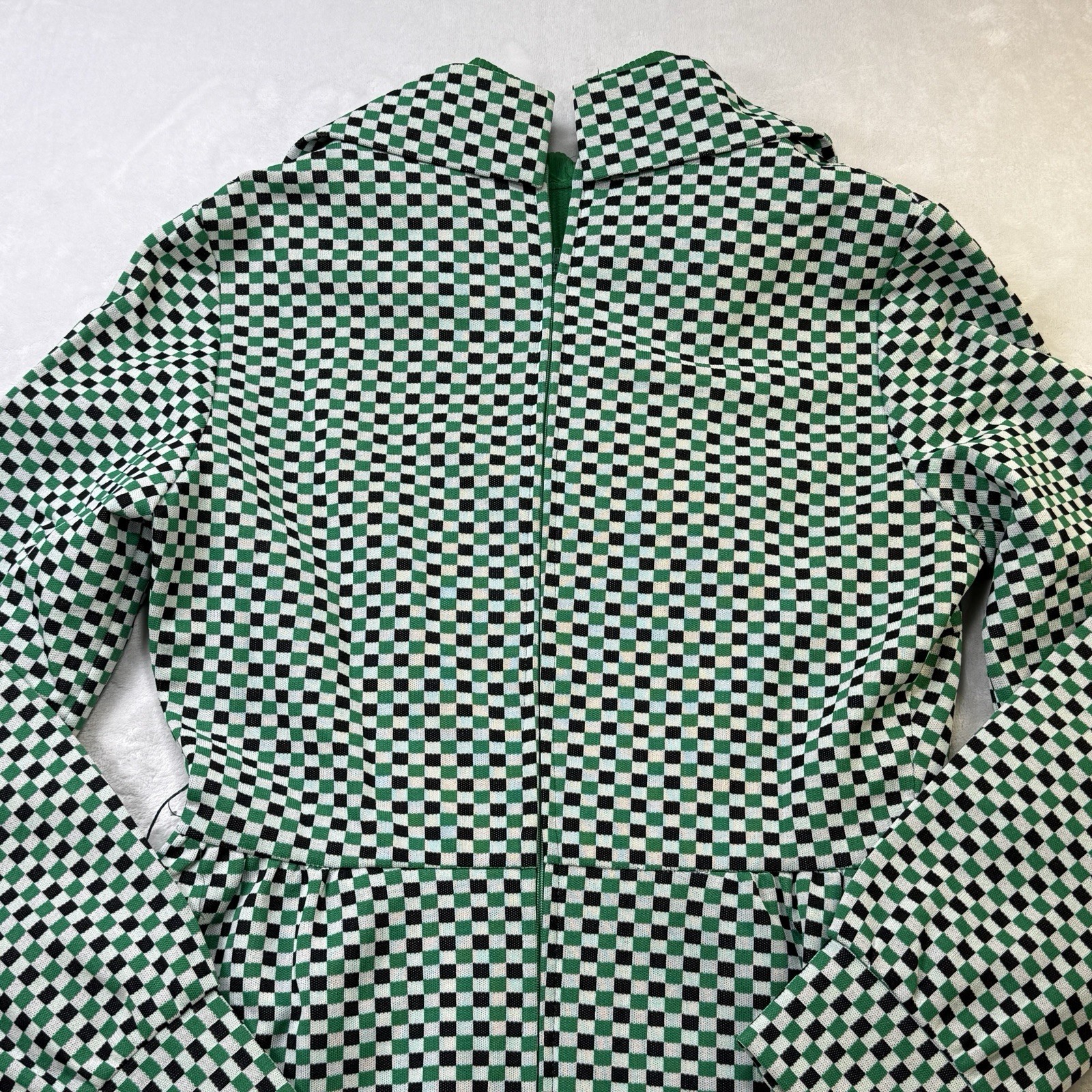 Vintage 70s Checkerboard Midi Dress Green Black Mod Disco Retro Boho
