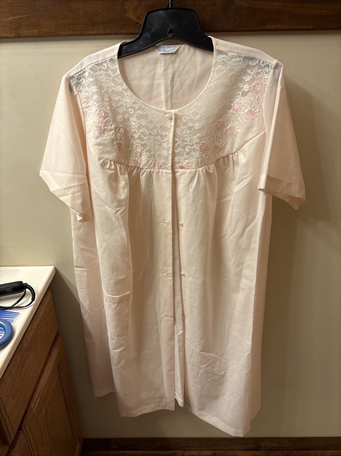 Sears vintage Perma-Prest Housecoat grandma style pale Pink 40-42, NEW