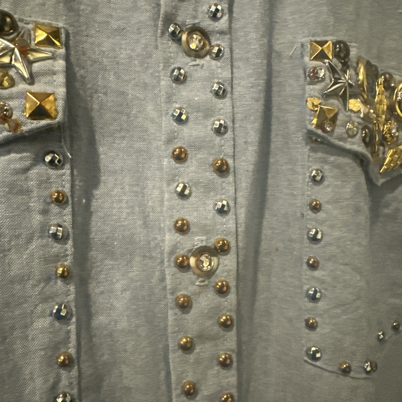 ST. MAARTEN Dallas TX USA VTG Ornate Sparkle Western Flair Denim Shirt L *READ