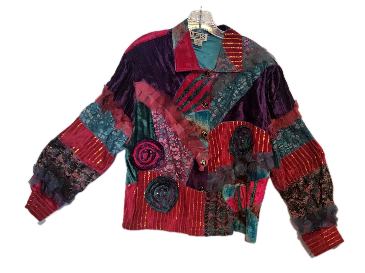 VTG FUN Custom Neil’s Jacket XL Patchwork Velvet Lace Embroidery Beaded 1980’s