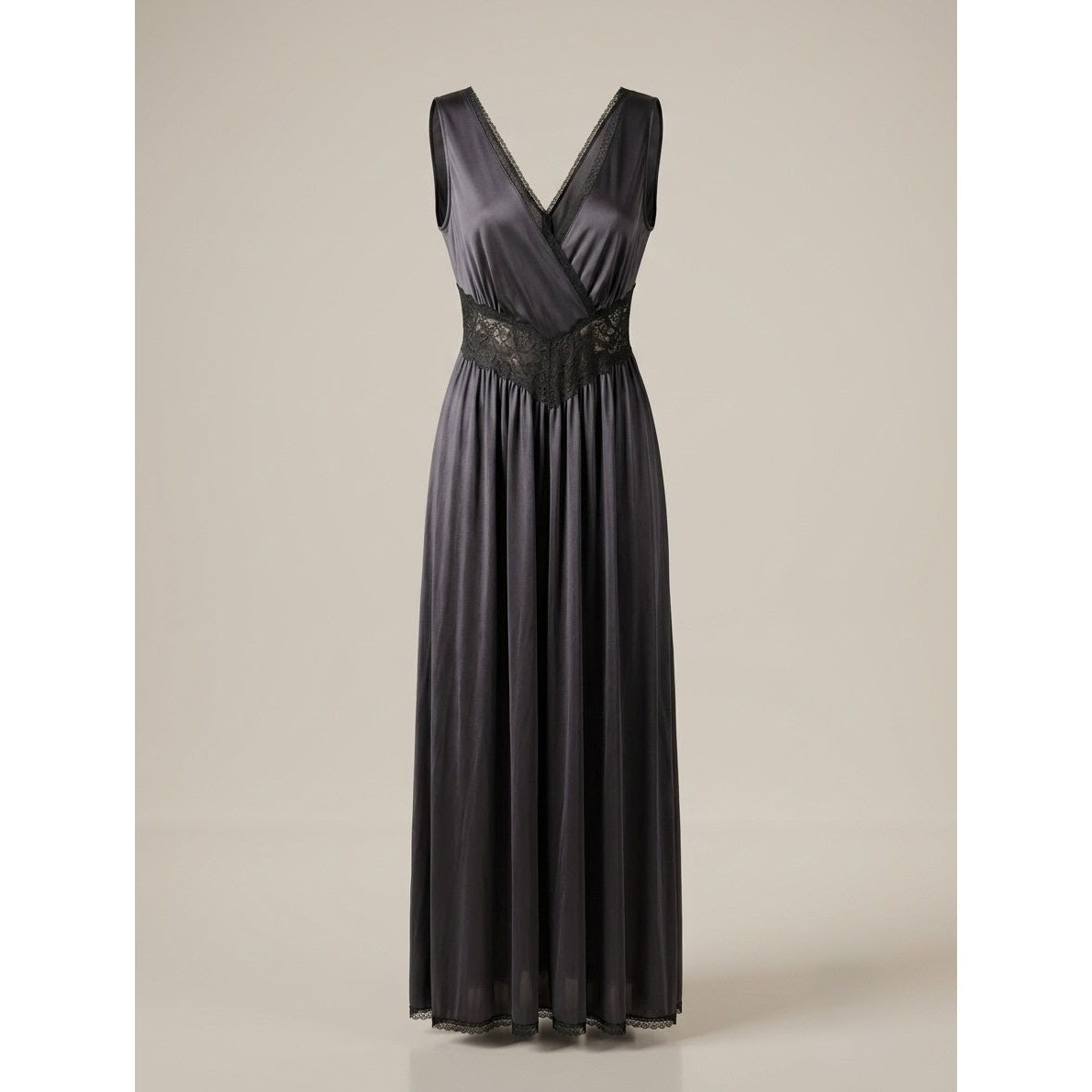 Vintage Gilead Black Lace Trim Nightgown Maxi Dress Lingerie Coquette Glam L
