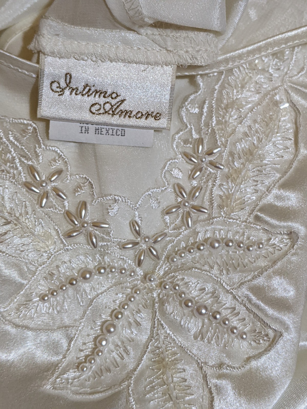 Vintage Intimo Amore Ivory Satin Beaded Bodice Lingerie Dress Nightgown S