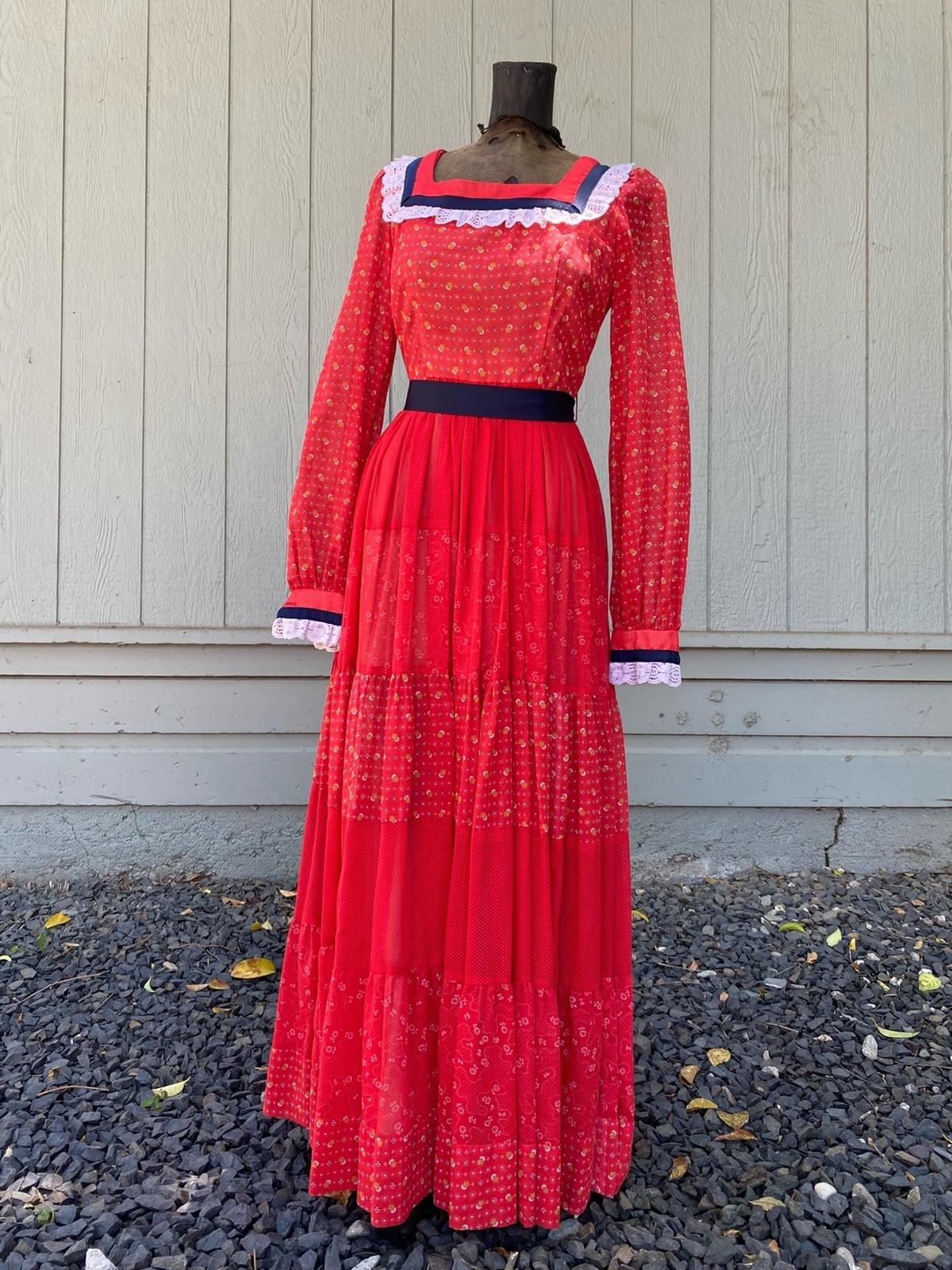Vintage Yours San Francisco Calico Prairie Maxi Dress 70s Boho Cottagecore XS/S