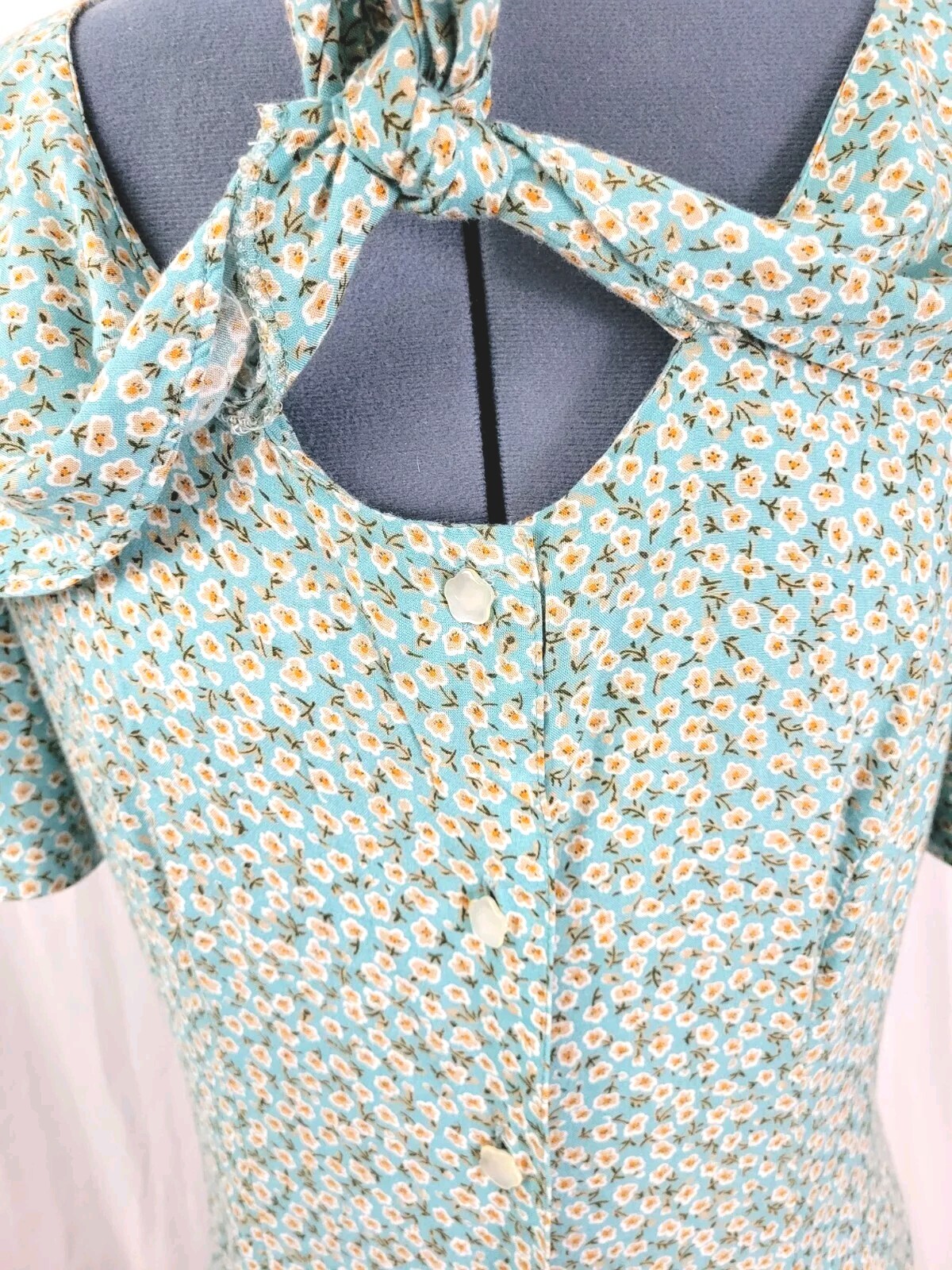 Vintage Kathie Lee Lt Blue Floral Fit & Flare Dress w Oversized Collar Size 12