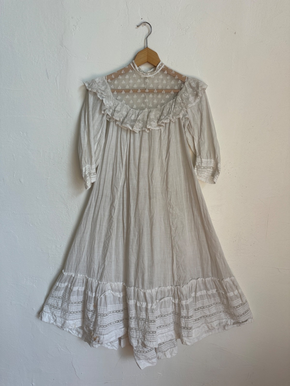 ROMANTIC EDWARDIAN Dress FLORAL VALENCIENNES LACE XS 1900s