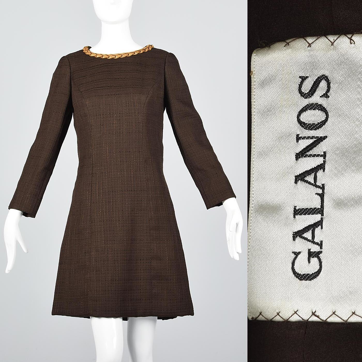 S Vintage 1960s 60s Galanos 28 Shop Long Sleeve Mini Dress Designer Fall Winter