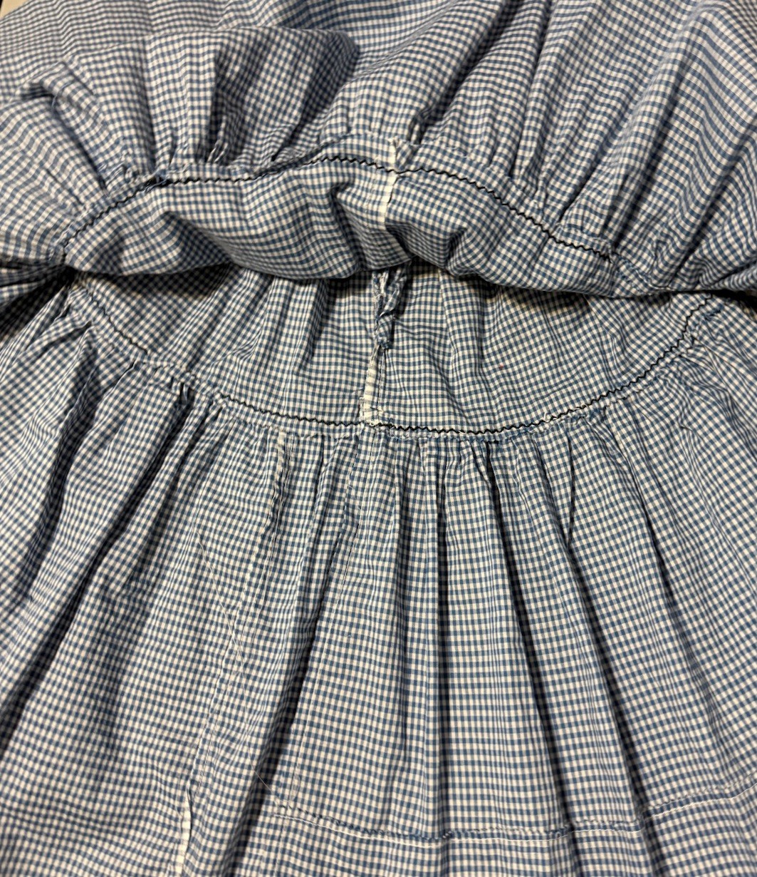 Vintage 70s Hand Crafted Blue Gingham Cotton Tiered Midi Boho Skirt 22” W, 25” L
