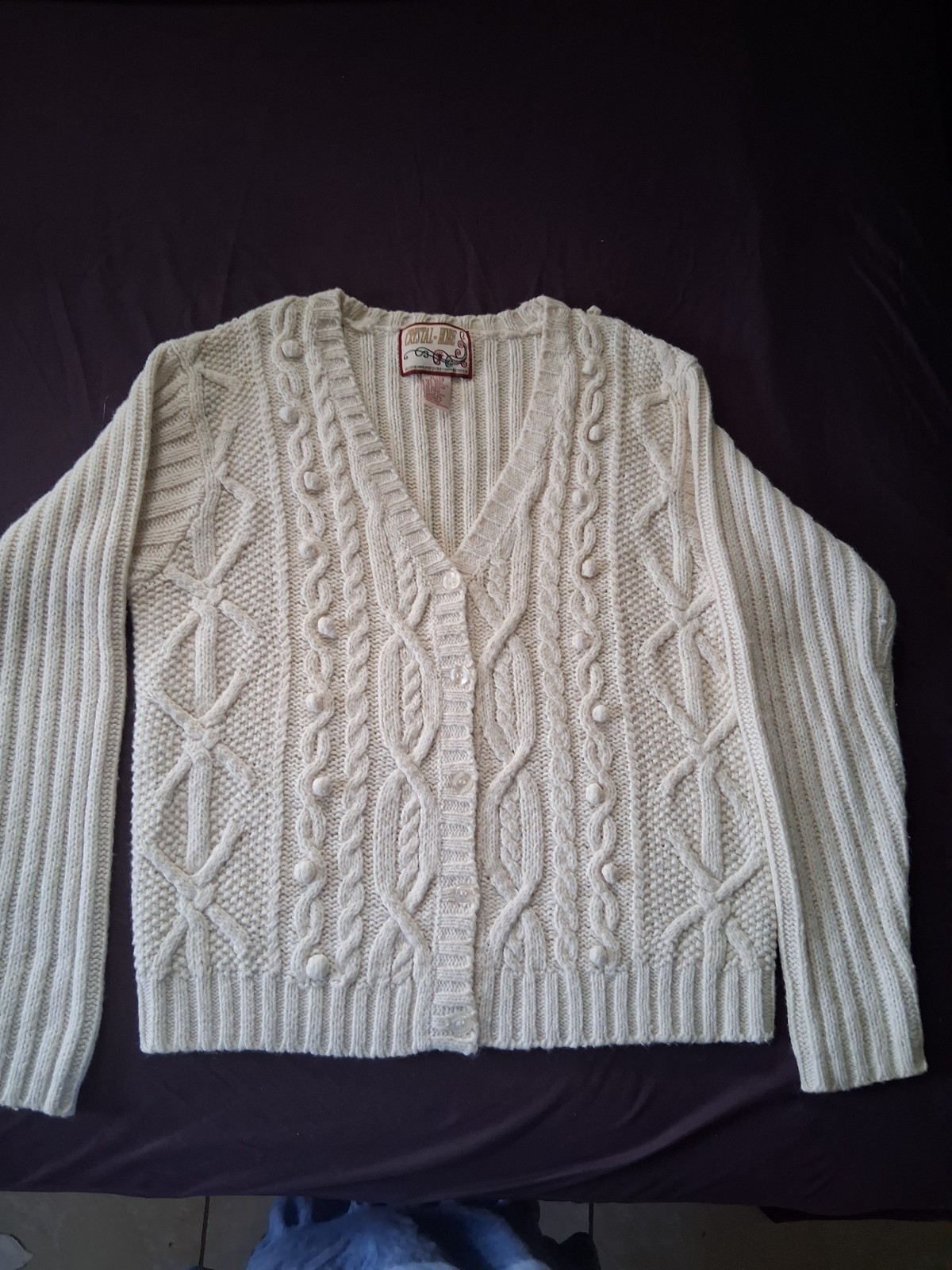 Cool Summer Nights! Vintage Seaside Nautical Cardy Womens Cream XL by Crystal K