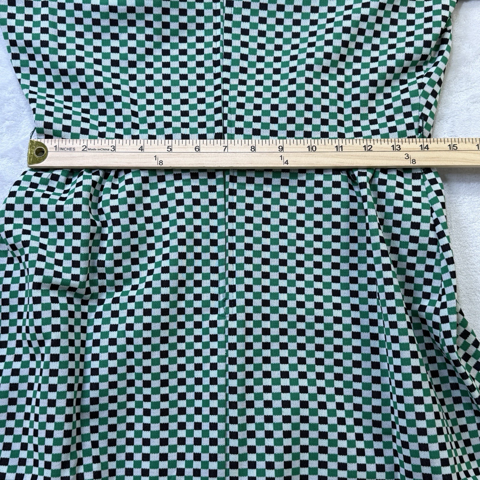 Vintage 70s Checkerboard Midi Dress Green Black Mod Disco Retro Boho