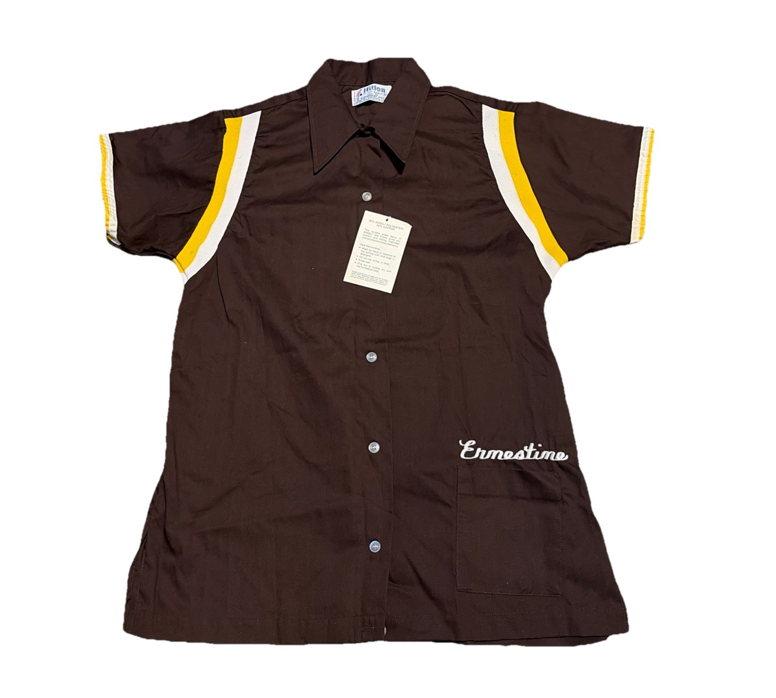 Vintage Hilton Bowling Shirt Size 36 Brown USA Made 70s Embroidered Pocket NWT