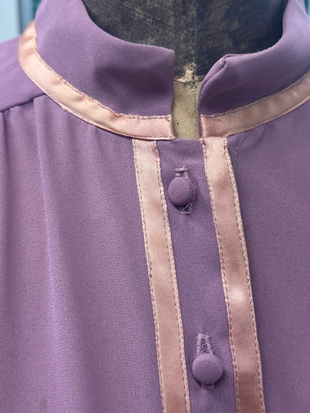 Vintage 1970s Noel Sophisticates Dusty Rose W/ Satin Trim Secretarial Dress M/L