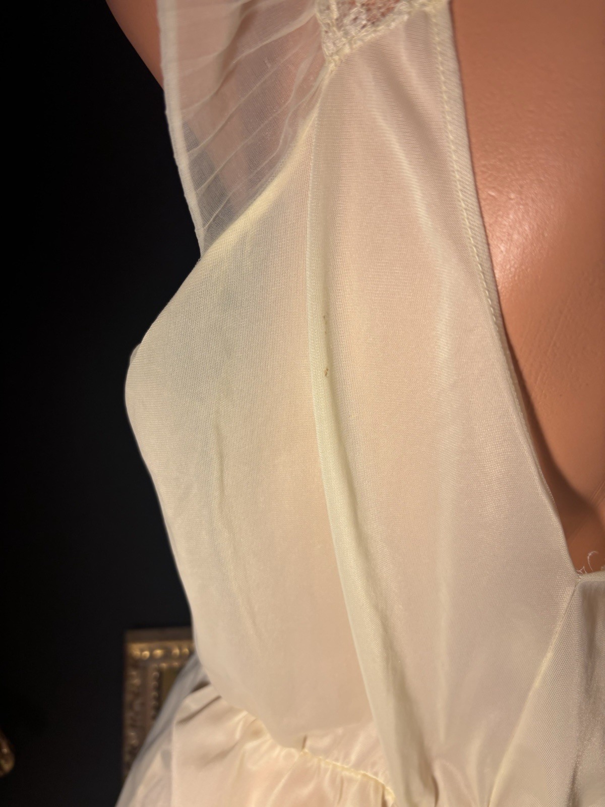 Vtg Silky Sheer Soft Nylon Nightie Yellow Gown w Crystal Pleat Bodice Nightgown