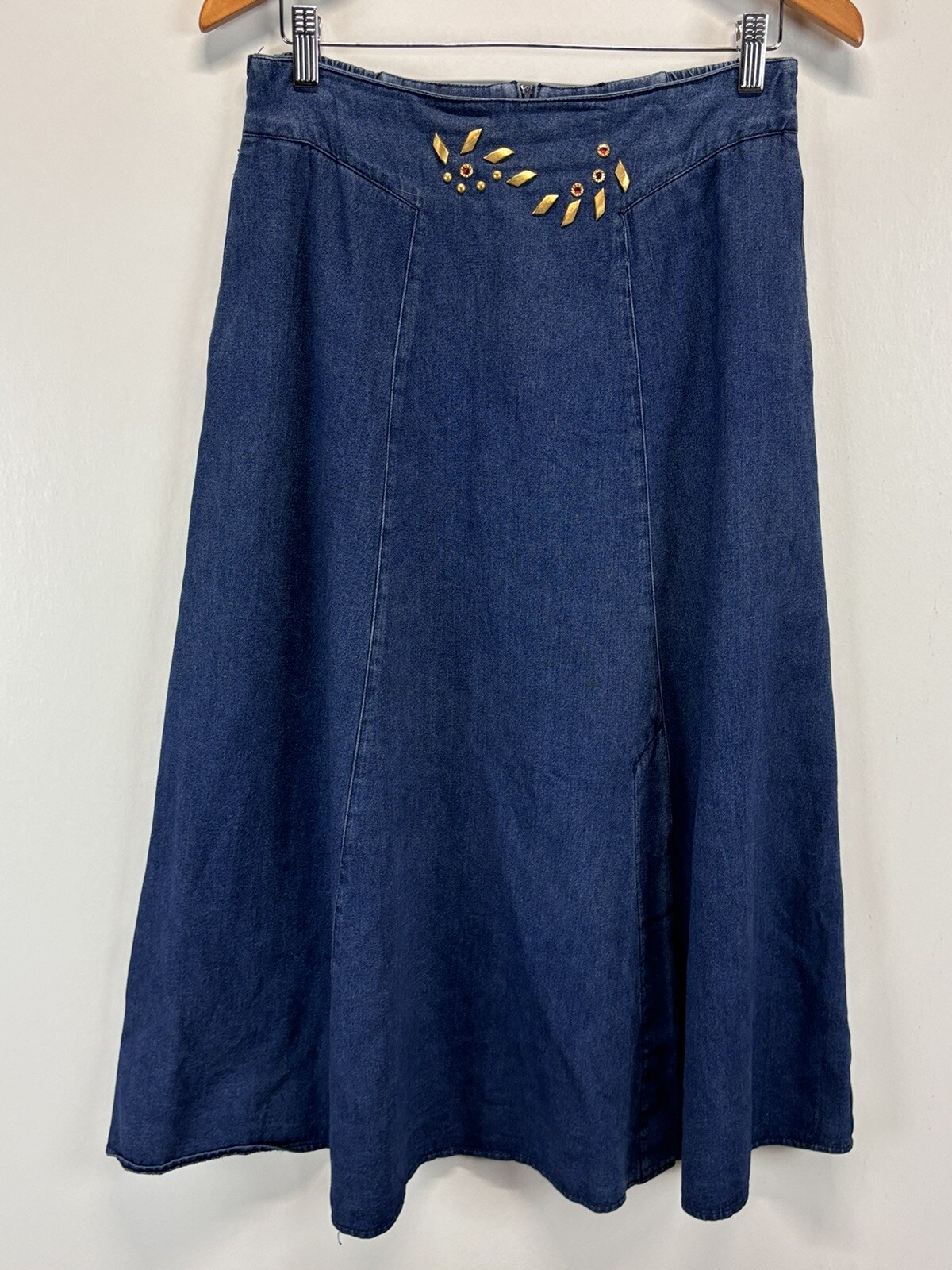 Vtg City Girl Sport Denim Maxi Skirt Sz 10 Blue Western Pockets Side Slit 90s