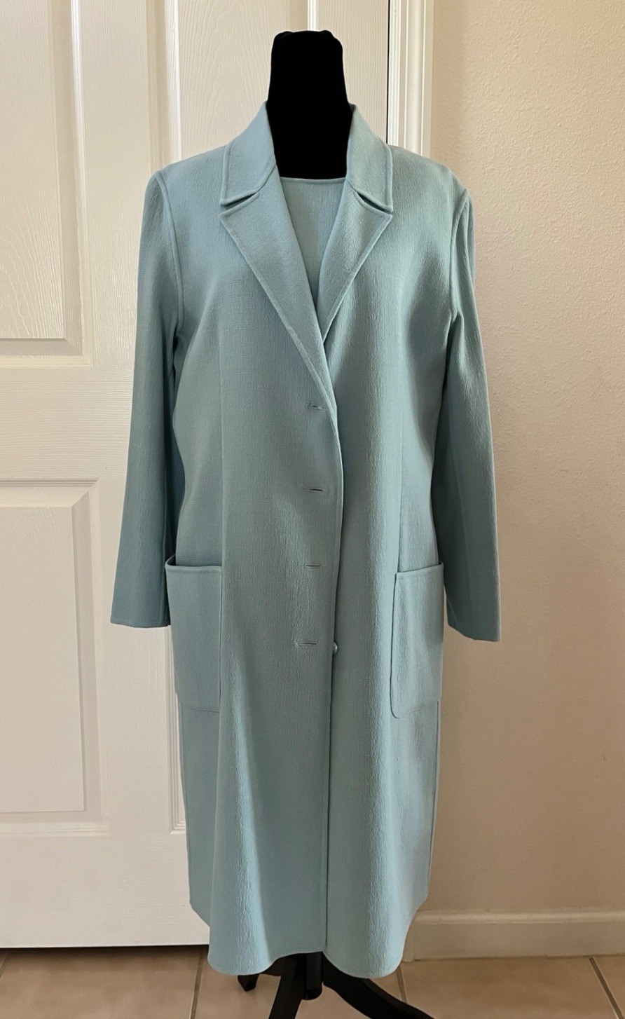 Vintage GENNY Light Blue Coat & Dress Set, Wool Silk Lycra, Size 46 (Italian)