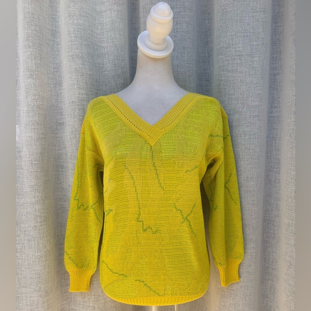 1990 Oui designer collection yellow green v neck sweater Italy
