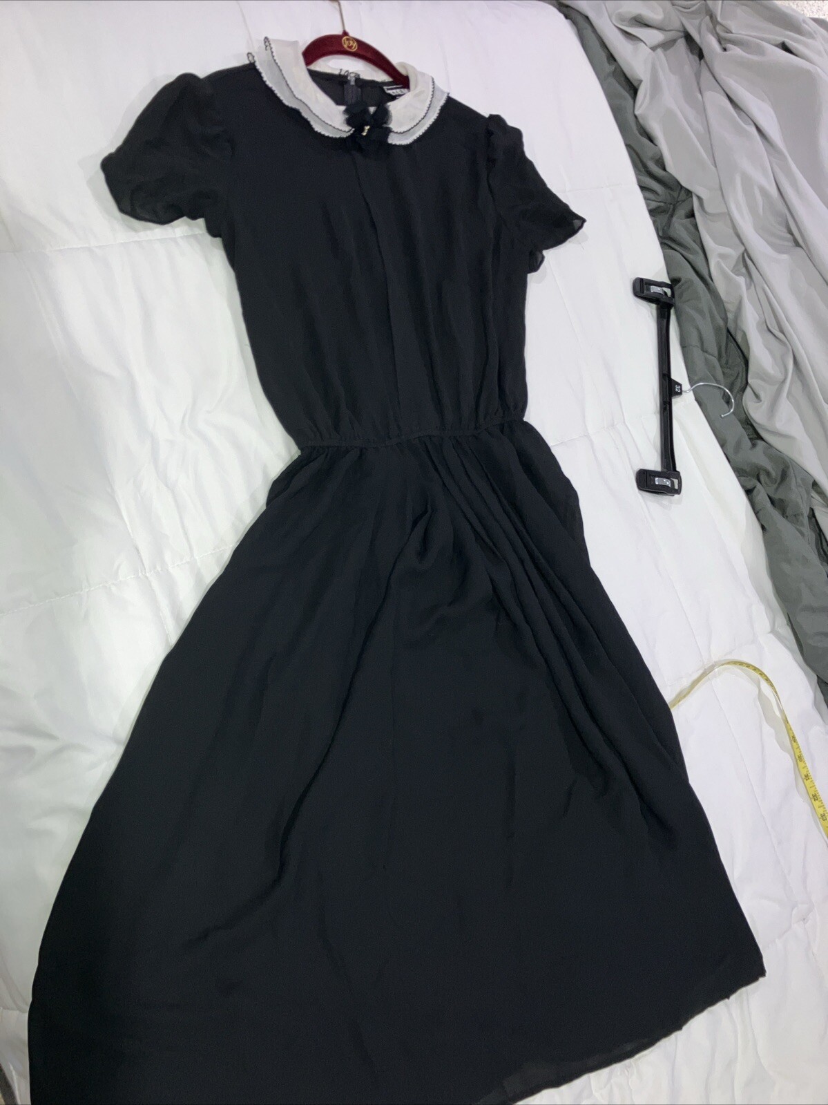 Vintage Items California 80’s Midi Black Dress White Collar size 14 Sheer