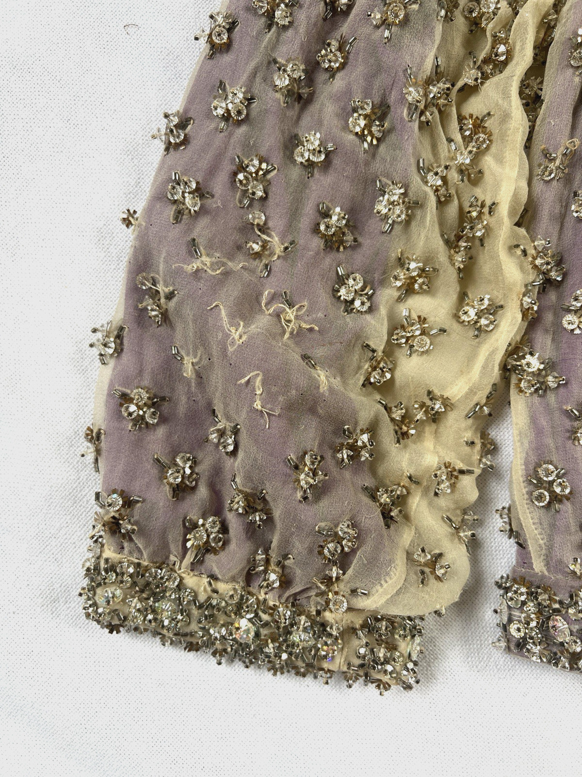 VTG Crystal Evening Jacket / Top Heavy Embellishment Sheer Silk Overlay Sparking