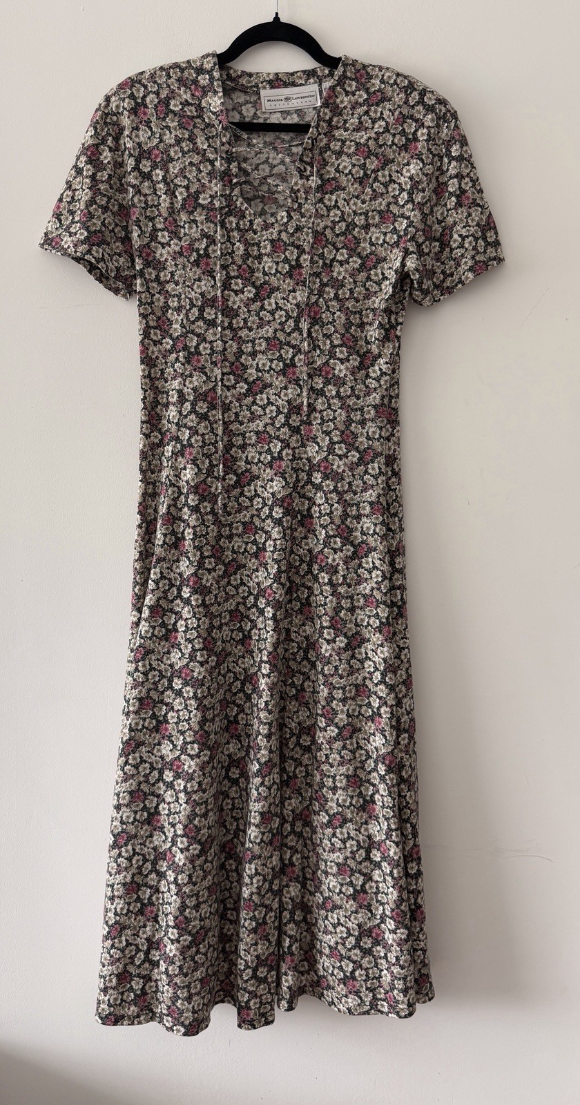 Vtg Maggie Lawrence Maxi Dress Fit & Flare Floral Short Sleeve Size L (US M)