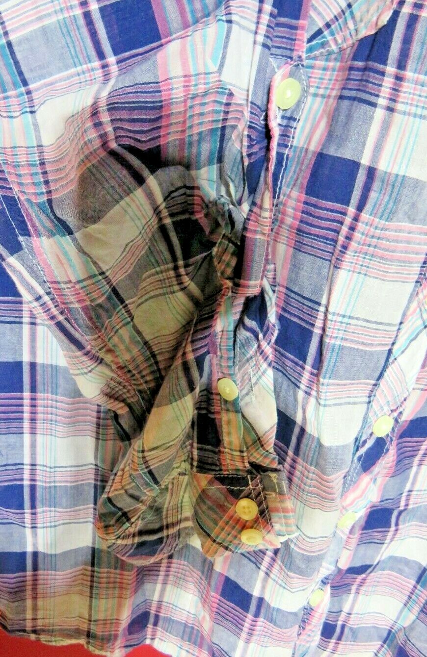 Torrid Button-Up Blouse -RN 120684 -Size 1- 100% Cotton-Blue/Purple/Pink Checker
