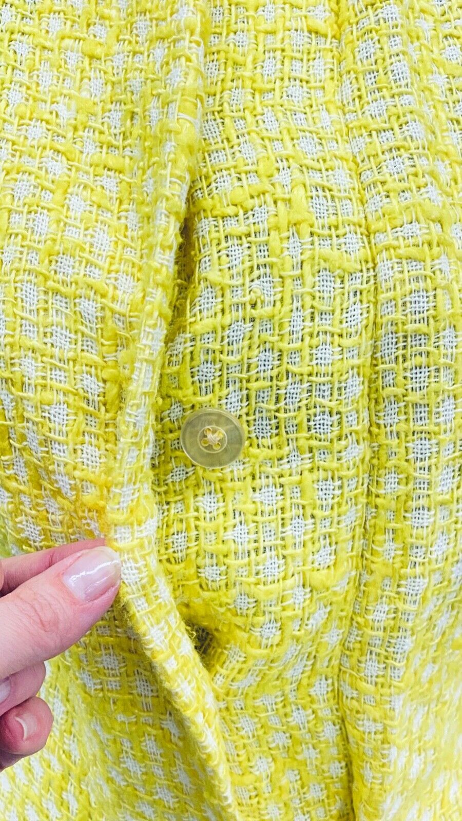 Vintage 1960s bright yellow dress, long sleeve woven wool mock neck military M