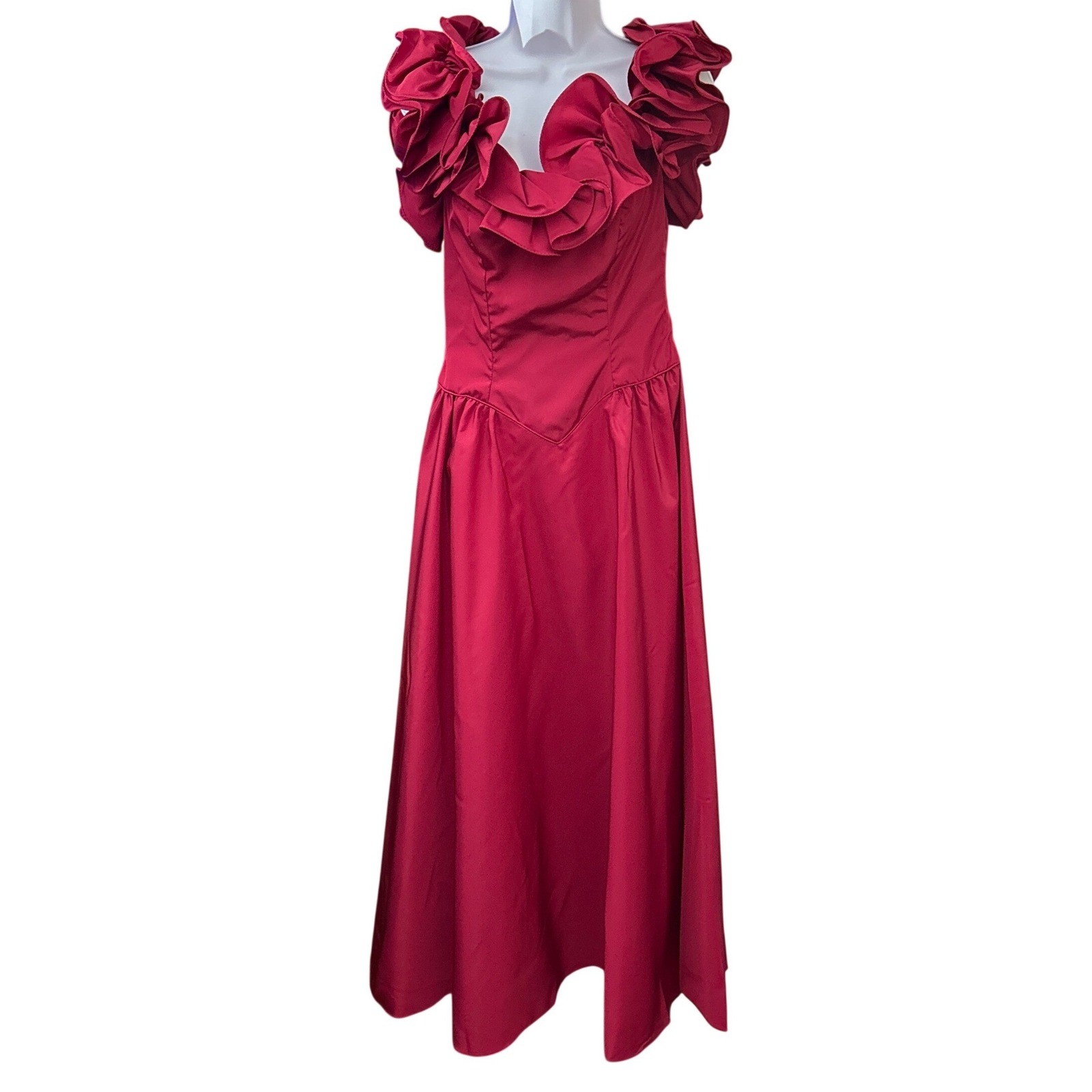 Vintage Burgundy Ruffle Gown 80s Prom Regencycore Maximalist Southern Belle