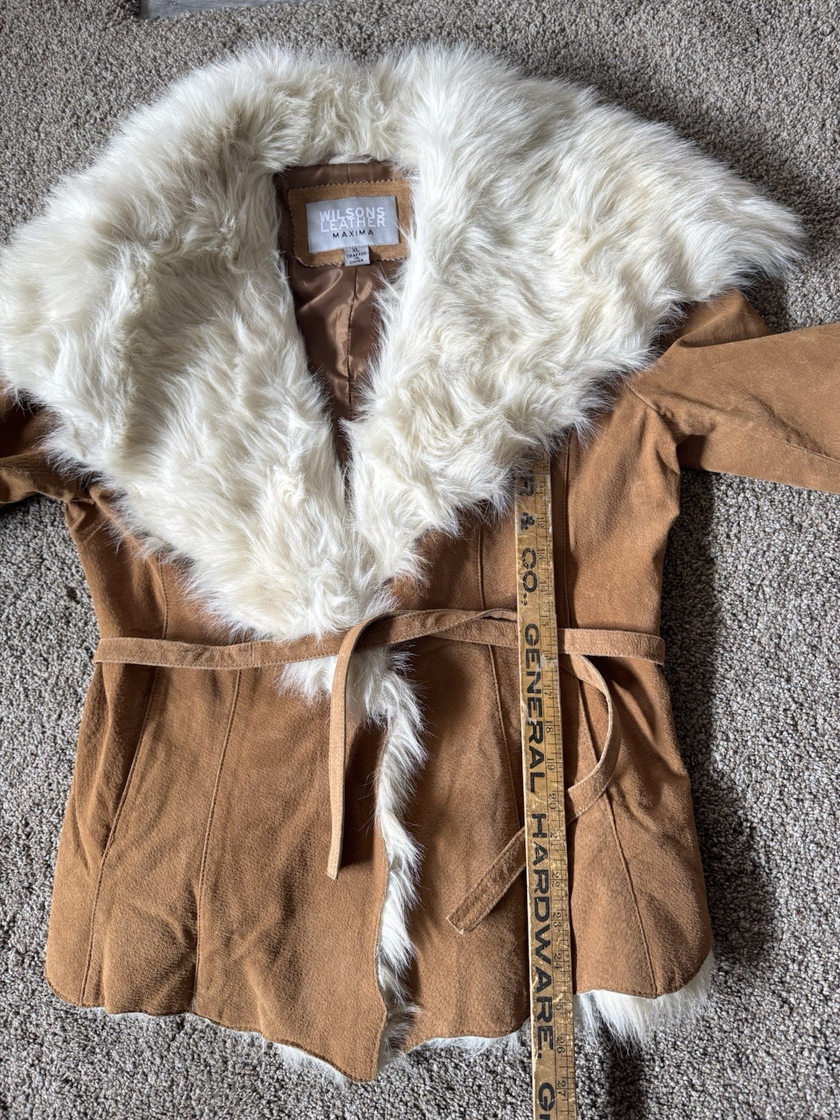 Y2K Vintage Wilsons Leather Suede Jacket Penny Lane Boho Faux Fur XL Afghan Crop