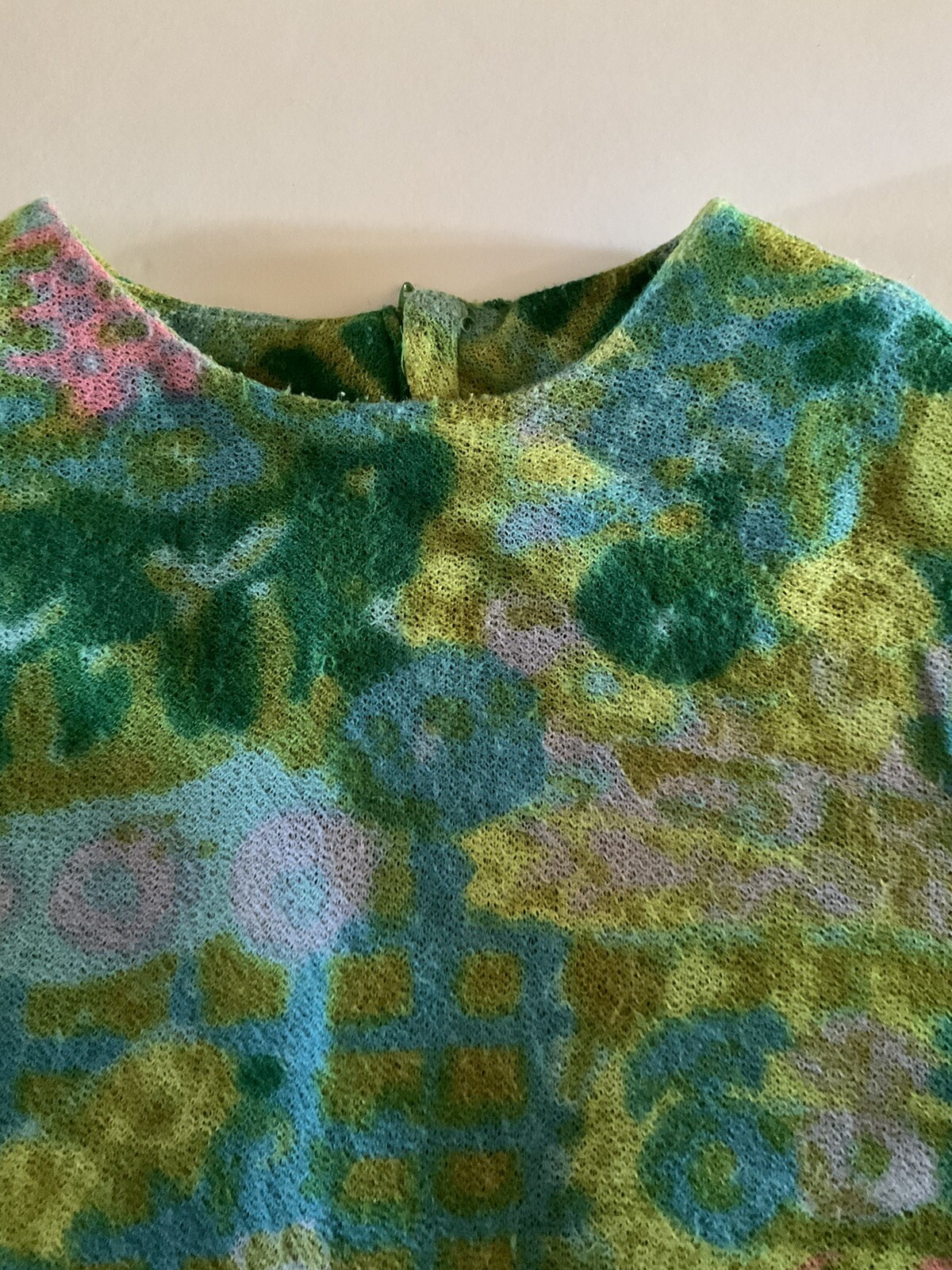 Vintage Knit Top Bob Devore Wool Knit Blue & Green Abstract Sweater S
