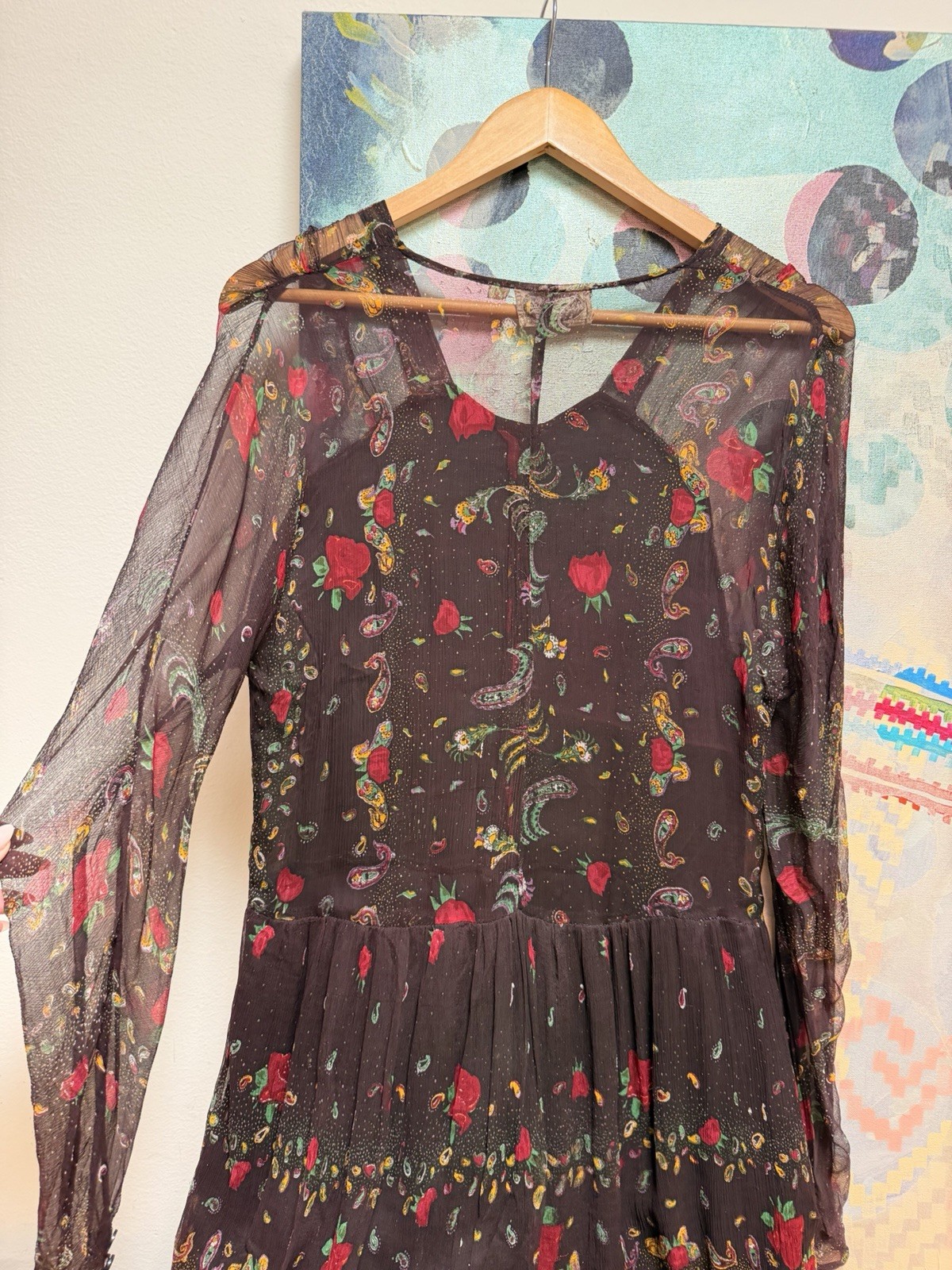 Late 1960s Vintage Miss Selfridge Indian paisley floral Maxi dress Size Medium