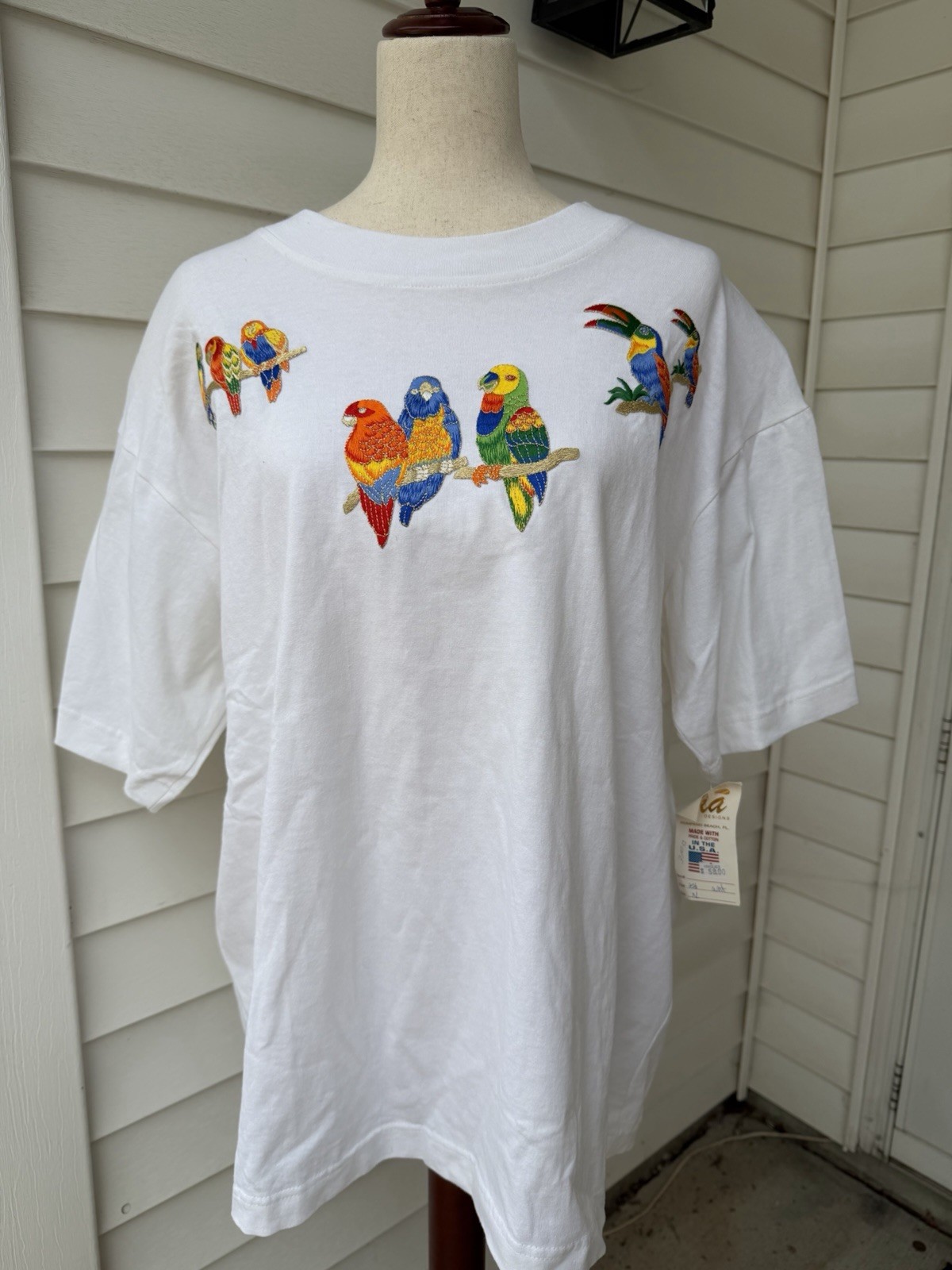 VTG U.S. Leisure Parrot Beach Florida Embroidered Tee XL NWT Made In USA