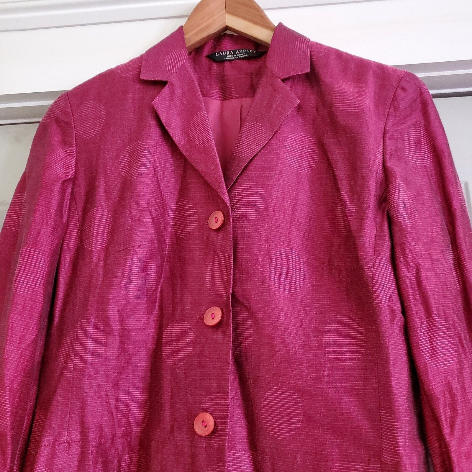 Gorgeous Vintage Laura Ashley Raspberry Pink Linen Op Art Jacket – Size 8