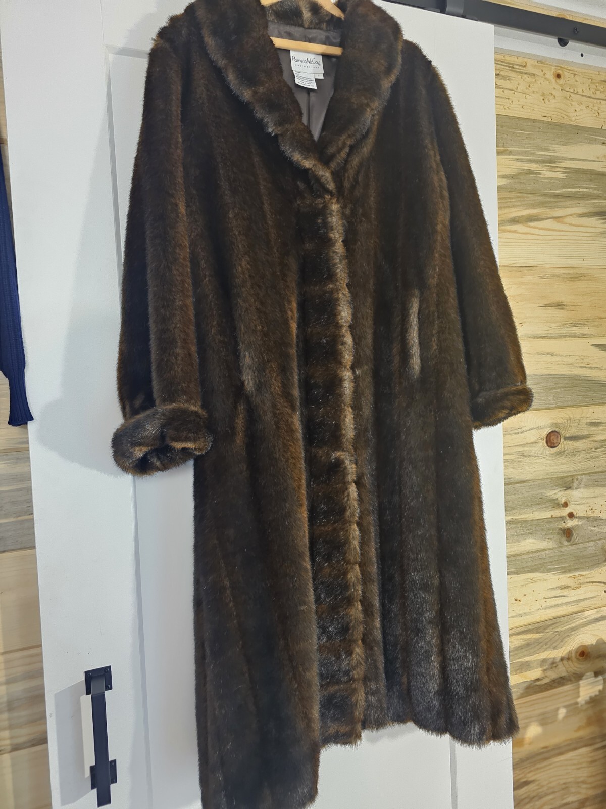 Vintage Pamela McCoy Brown Faux Fur Full Length Mob Wife Coat Jacket Duster sz L