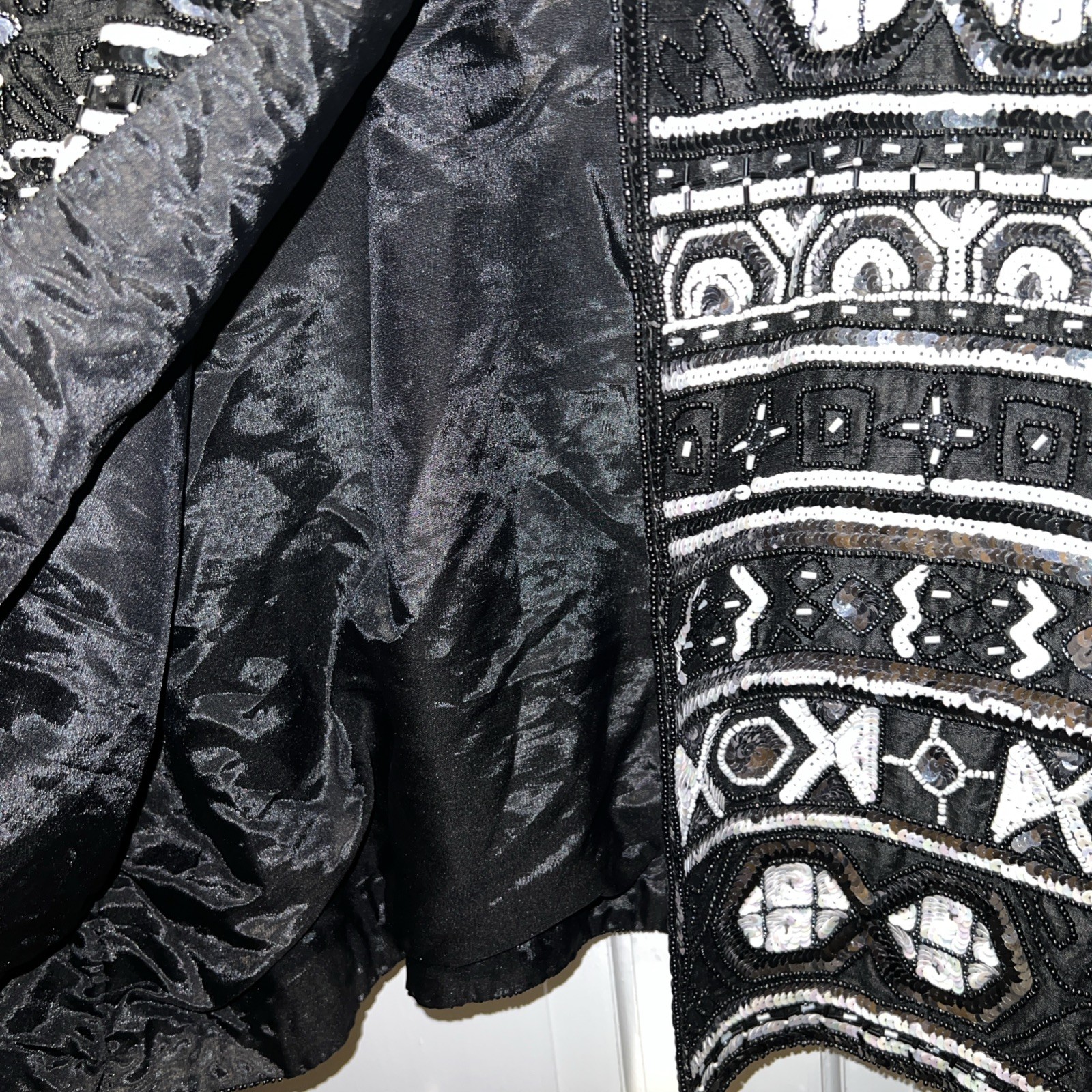 ADRIANNA PAPELL B & W BEADED SEQUINS-Vintage Jacket E/C LARGE