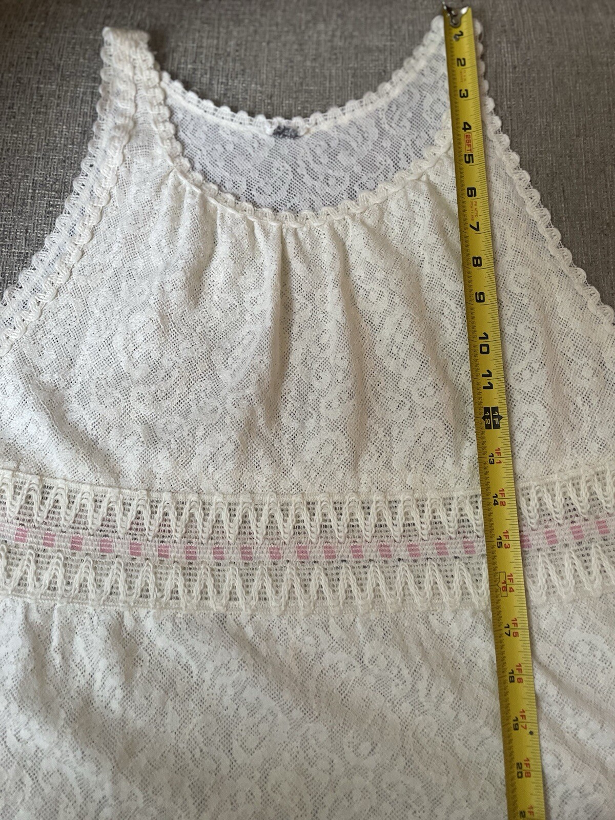 Vintage HANRO Switzerland Long Maxi White Paisley Lace Sheer Knit Bow Dress 44