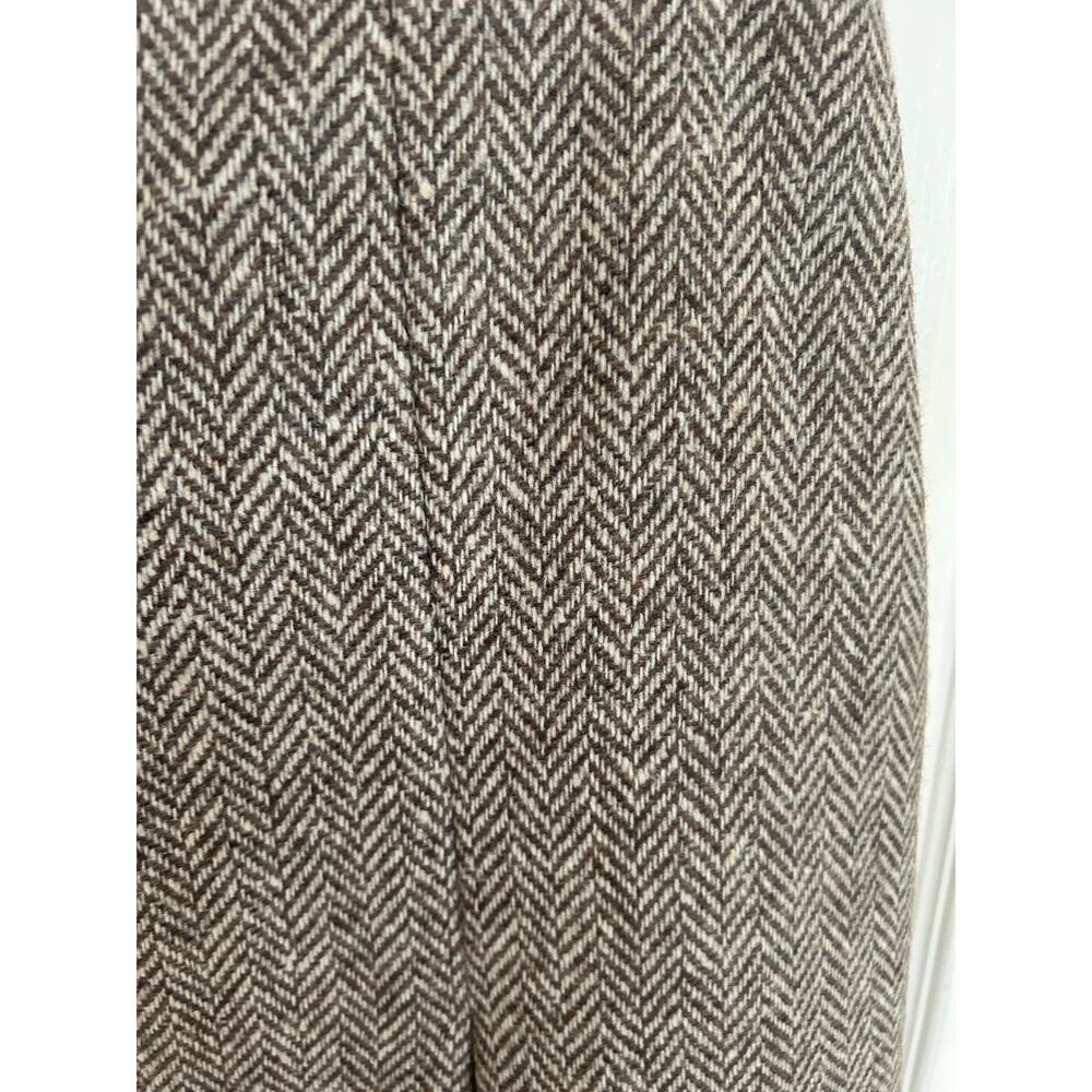 St Michael Vintage Wool Herringbone Pleated Midi Skirt Brown Made in UK 14 27in