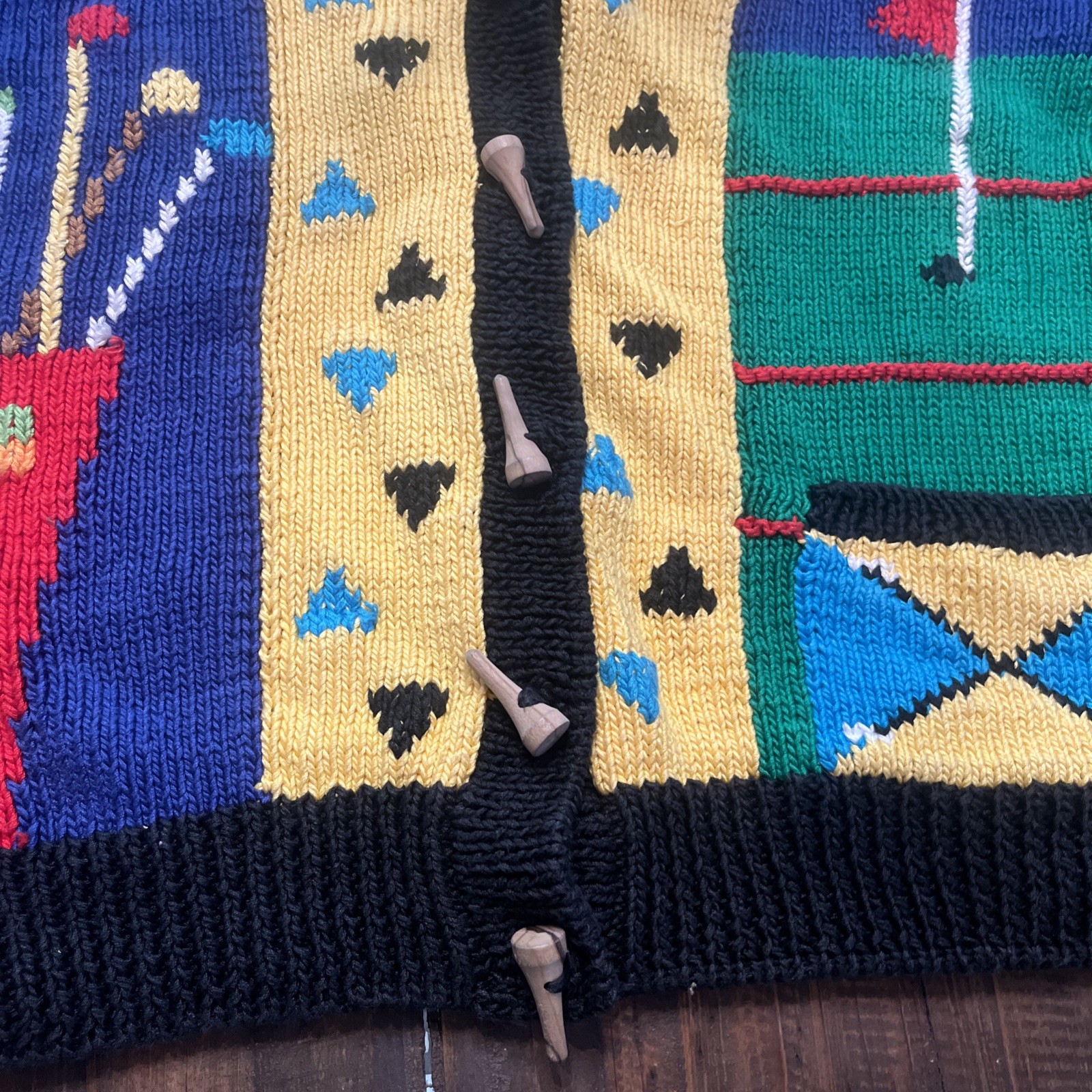 Rare Berek Vintage 1989 Multicolor Hand Knit Sweater Sz Small Golf theme Cute