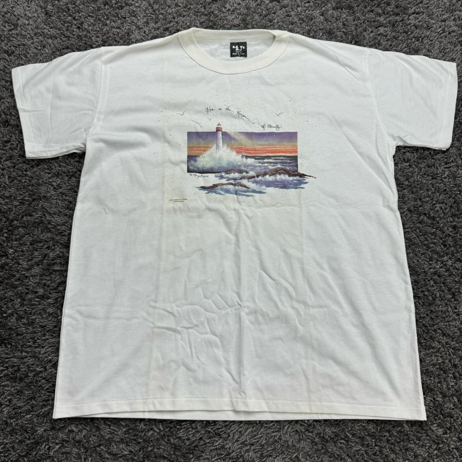 B.C. T’s Best T Shirt Womens 2XL White D. Morgan Art Printed 2000 Made In USA