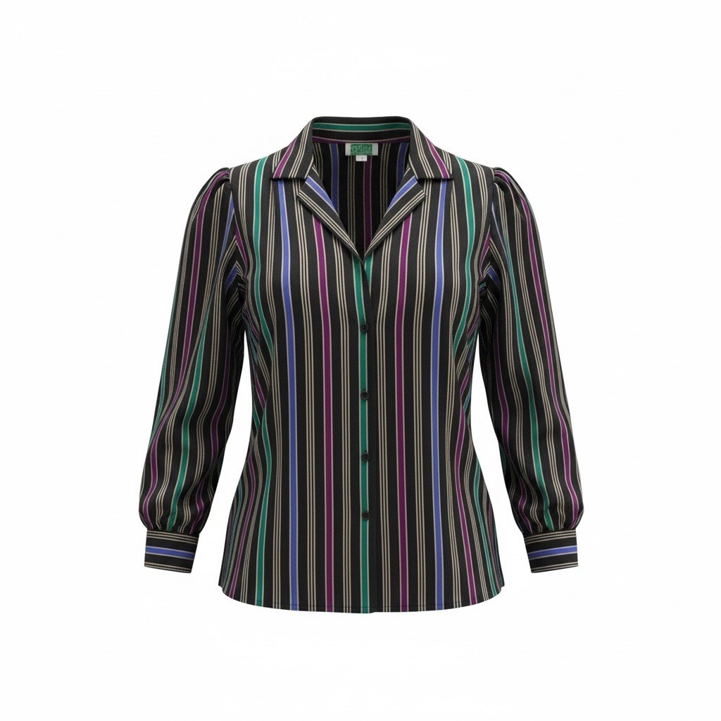 70s 80s Multicolor Striped Shirt Women’s XL-1X Vintage Power Dressing Playful