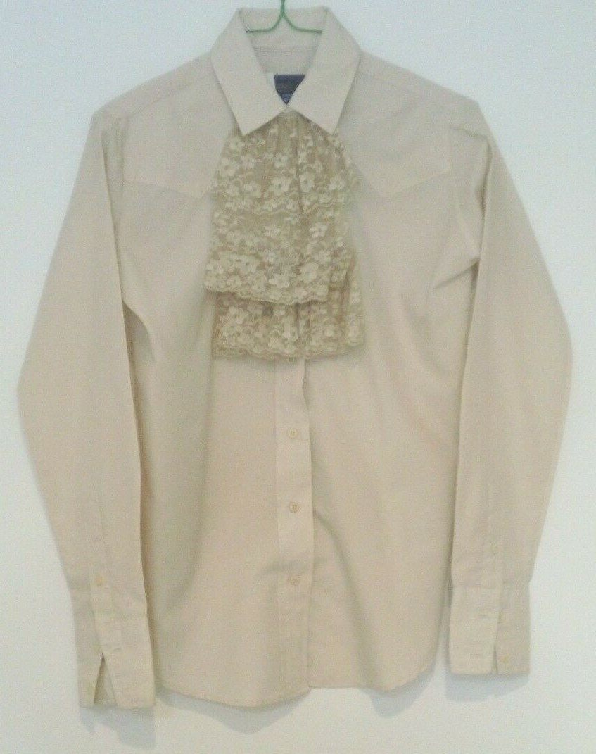 Vintage Women’s Size 8 Panhandle Slim Beige Shirt with Removable Lace Ascot