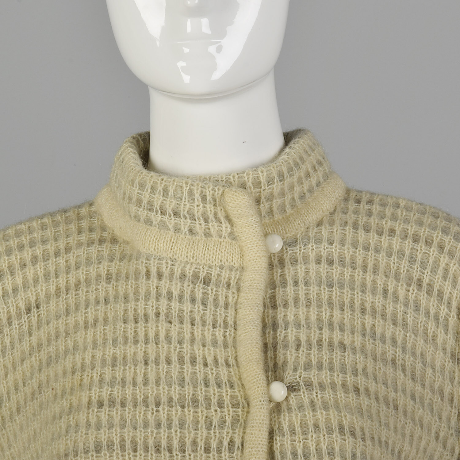 L Cream Knit Jacket 1970s Loose Knit Winter Weight Cardigan Sweater Coat 80s VTG