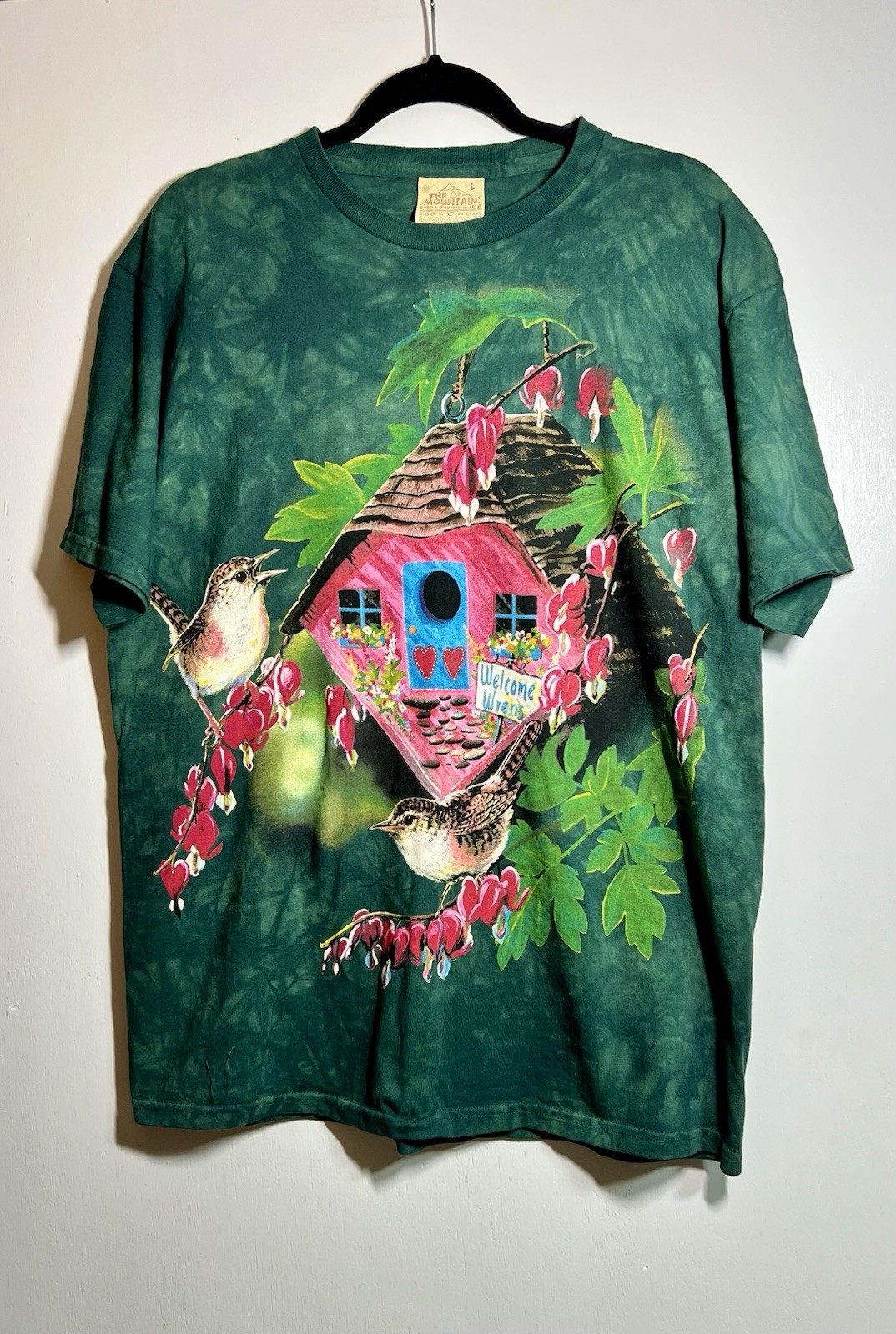 Vtg 2001 The Mountain Birdhouse T-Shirt NWT Deadstock Organic Cotton Wren Bird L