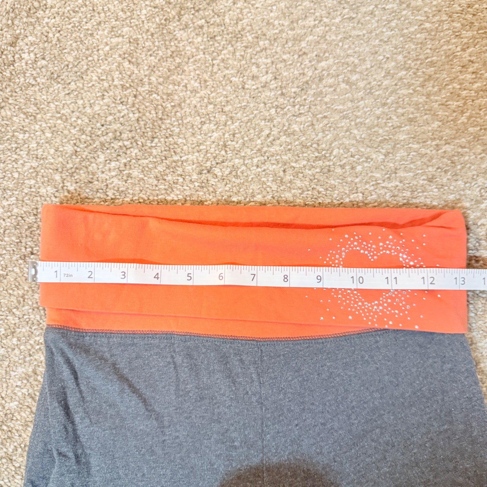 Vintage SO Orange Gray Foldover Leggings Wide Leg Y2K Heart Embellishment SZ XS