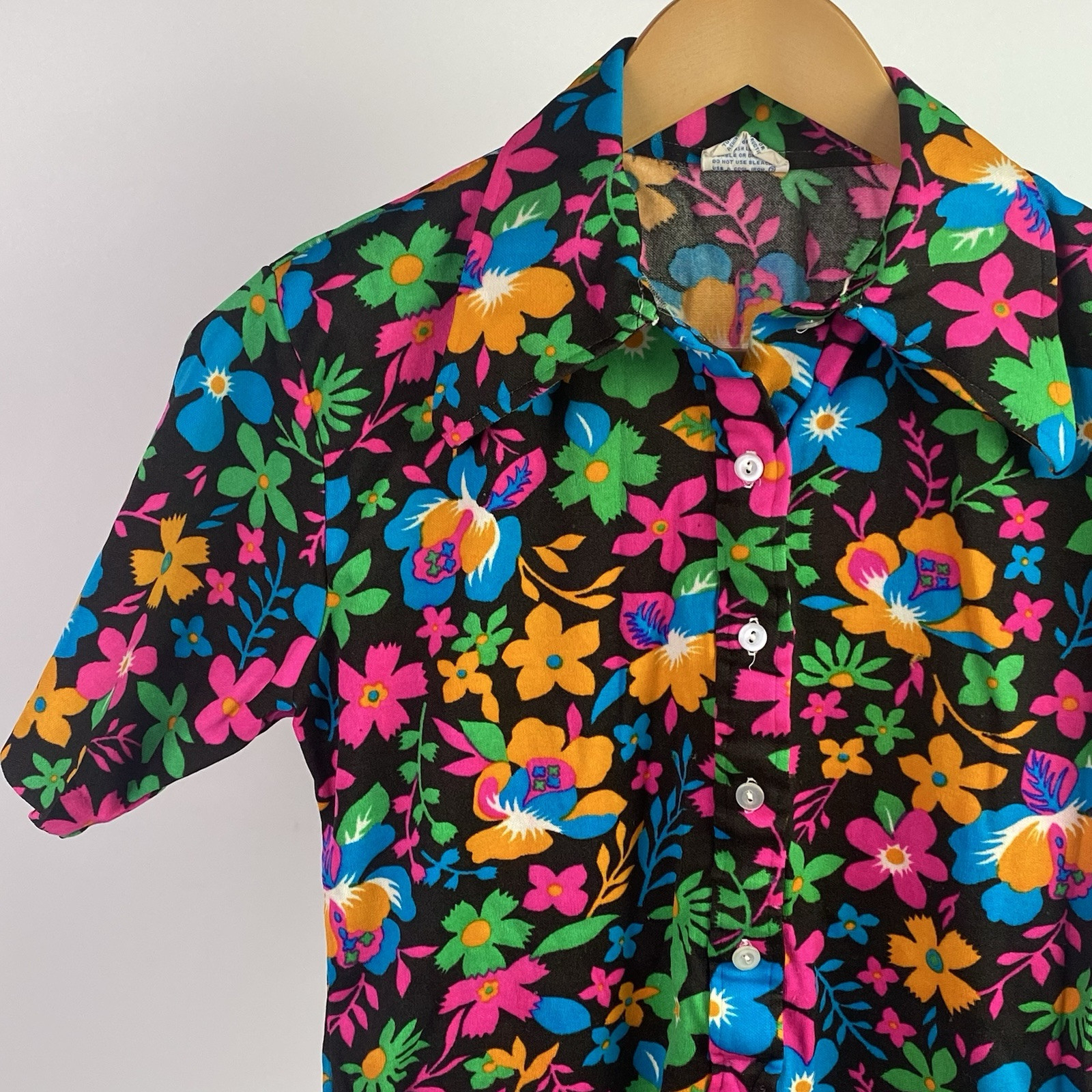 Vtg 60s/70s Radlee Bodysuit Snap Crotch Flower Power Floral Disco hippy Nylon