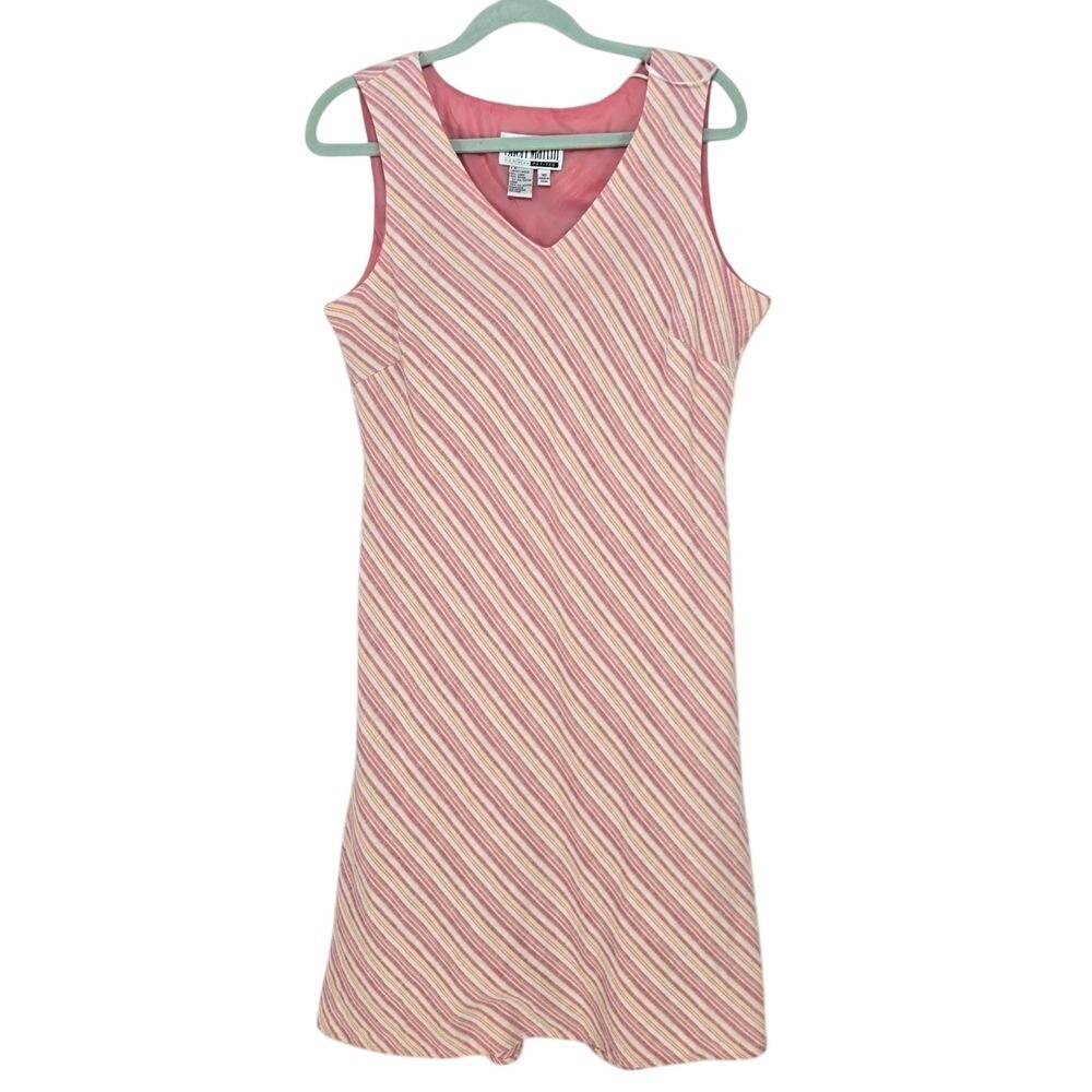 Sheri Martin Pink Linen Blend Striped Dress and Jacket Set Womens 14P Petites
